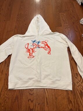 White Hoodie with Red Lobster Cocktail Graphic